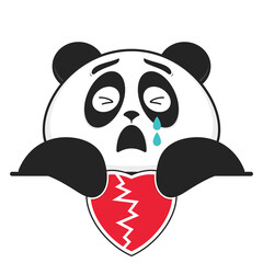 panda crying holding heart cartoon cute
