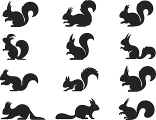 Squirrel silhouette vector illustration, wild animal clipart, woodland creature design, forest wildlife artwork, black outline squirrel graphic, nature drawing template for print