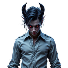 Demonic Humanoid Figure with Glowing Red Eyes and Horns