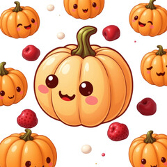 Whimsical Cartoon Pumpkins with Berries and Dots Illustration