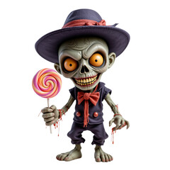 Whimsical Zombie Girl with Lollipop and Purple Hat