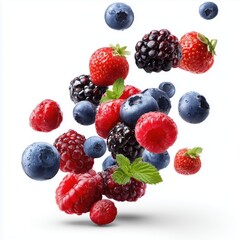 Vibrant Medley of Fresh Berries , white background cut out PNG
