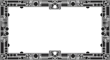 Elegant Art Deco frame design with geometric patterns and circles, perfect for vintage invitations and luxury branding