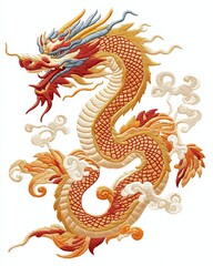 A vibrant, mythical dragon illustration.