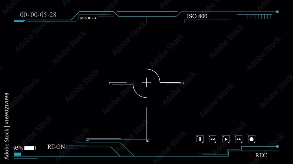 Poster futuristic hud display: recording session with timer, battery, and controls