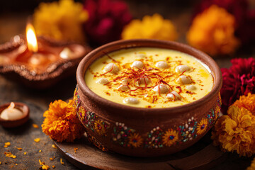 Macro Close-Up of Makhana Kheer Dessert in Clay Pot