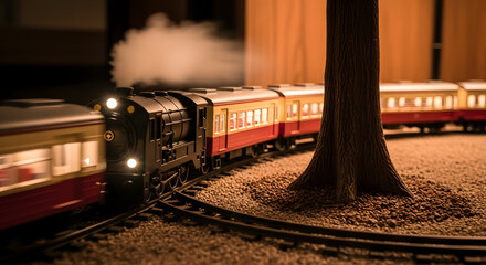 Vintage Model Train Set with Steam and Railroad Tracks