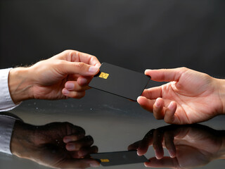 Handing Over a Credit Card on a Reflective Surface