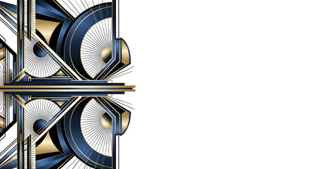 Elegant Art Deco pattern with gold and navy blue geometric shapes, perfect for luxury branding