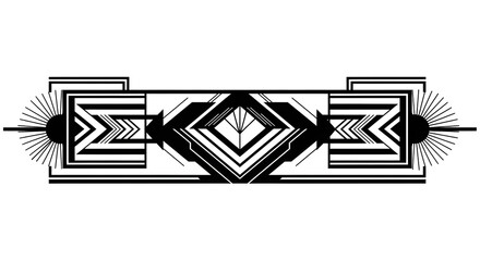 Sleek geometric art deco design with sharp lines and symmetrical patterns creates a modern, sophisticated visual element.