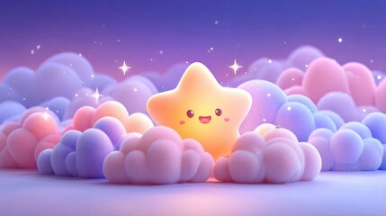 Adorable Cartoon Star in a Cloud-Filled Night Sky