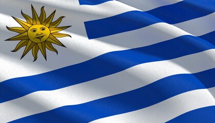 Wavy Uruguay Flag with Sun of May Emblem