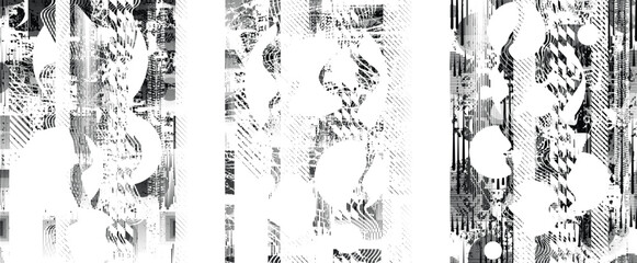 Glitch distorted geometric shape . Noise destroyed logo . Trendy cyber punk poster . Glitched frame .Grunge textured . Distressed effect .Vector shapes with a halftone dots screen print texture.