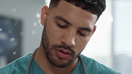 Close-up of Young Medical Professional in Green Scrubs in Doctor's Office Medical Professional Young Man with Stethoscope in Brightly Lit Doctor's Office Setting Uniformed - Powered by Adobe