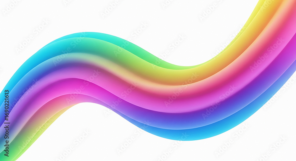 Poster a colorful wave pattern consisting of multiple rainbow colored bands on a white background space