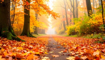 Autumn path with vivid leaves