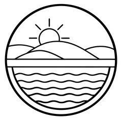 Fototapeta premium Minimal Sunset Aesthetic Line Art Vector Elegant Landscape Outline Illustration