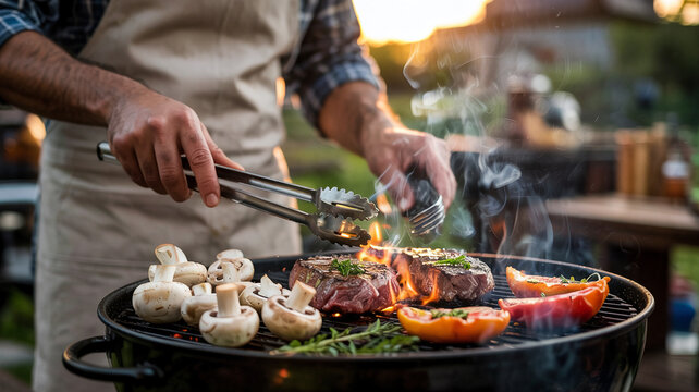 Man grills mushrooms to par with grilled steak