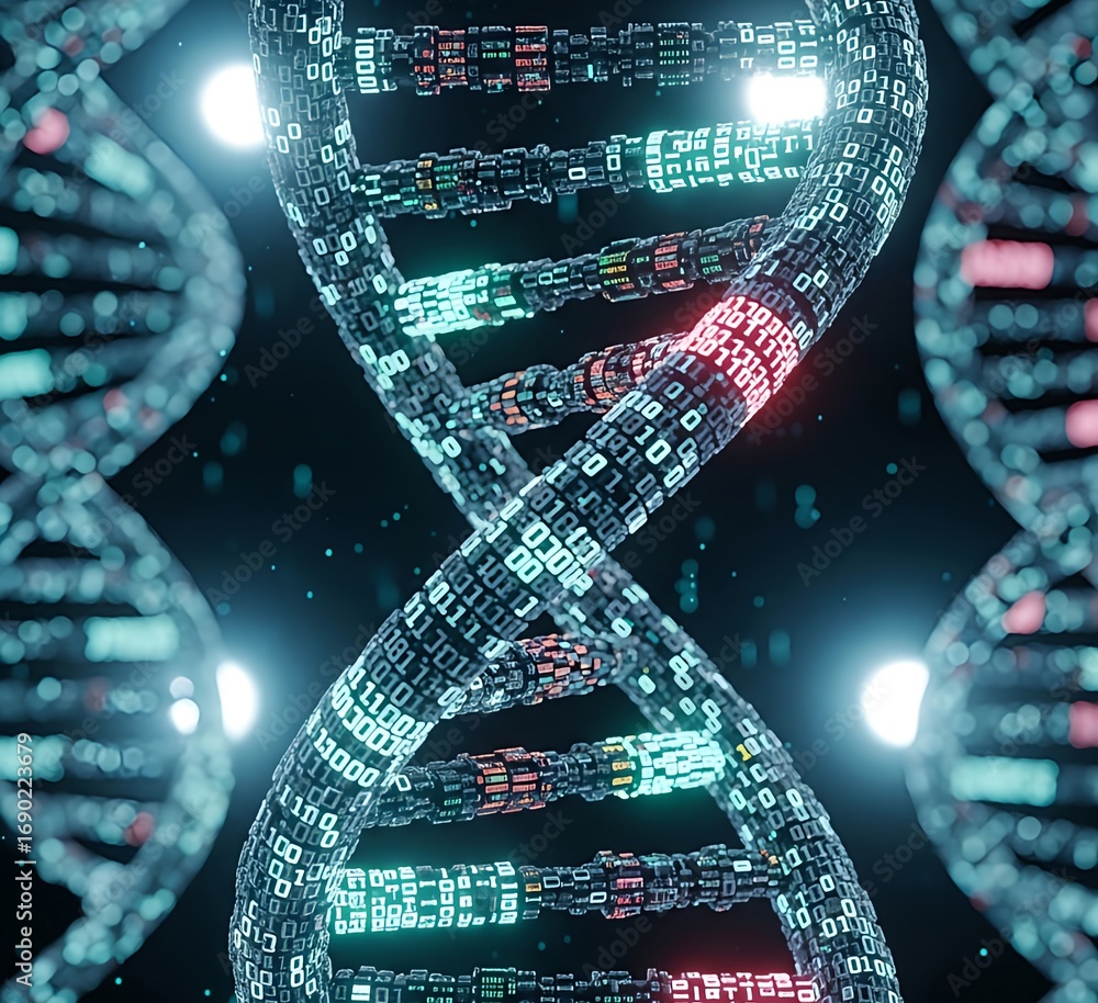 Aufkleber artificial intelligence dna molecule concept. dna is converted into a binary code. concept binary co