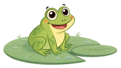 Fototapeta premium Happy Frog Sitting on a Lily Pad - Cartoon Illustration