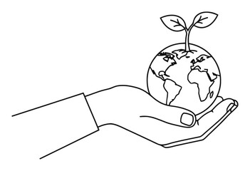 Climate Hope: Hand Holding Earth with Sprout - Vector