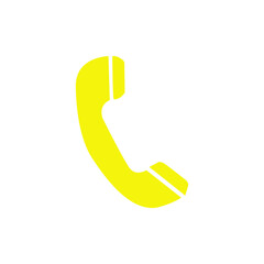 A bright yellow 3D phone icon on a white background symbolizes a business contact or a communication button