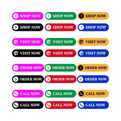Call to Action Buttons Pack – Shop Now, Visit Now, Order Now, Call Now Vector Set