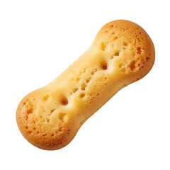 Photo of a single, goldenbrown boneshaped biscuit with a slightly crisp texture and small indentations, isolated on a transparent background