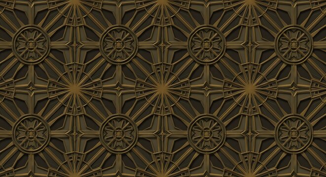 Intricate bronze ornamental pattern evoking classical design and rich architectural detail