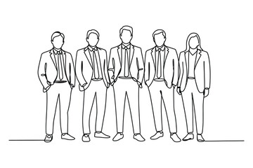 Hand drawn continuous line business team minimal style artwork for management and teamwork success concept