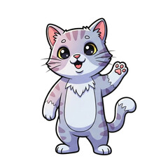 Obraz premium Adorable cartoon cat waving hello, a cute illustration for kids and cat lovers alike