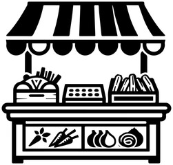 Vibrant marketplace stall overflowing with fresh produce and baked goods awaits shoppers