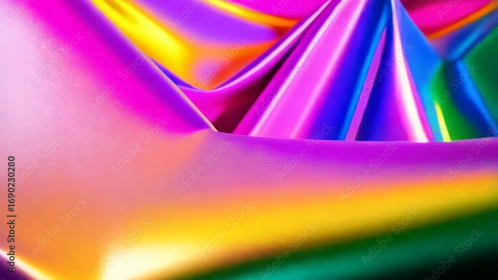 Poster abstract folded glossy fabric with a vibrant color gradient, soft textures and reflective surfaces f