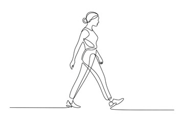 Minimalist single line sketch of female walking outline vector design for health activity and casual art theme