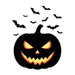 Fototapeta premium Spooky jack o lantern with flying bats