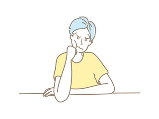 頬　手　イラスト