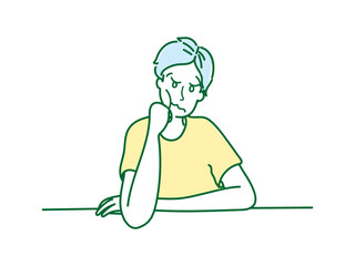 頬　手　イラスト