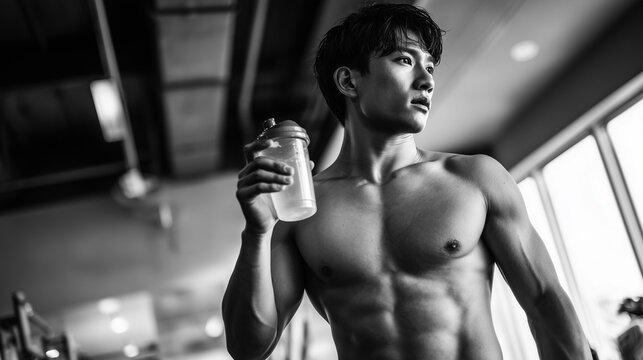 プロテインを飲む男性 - Powered by Adobe