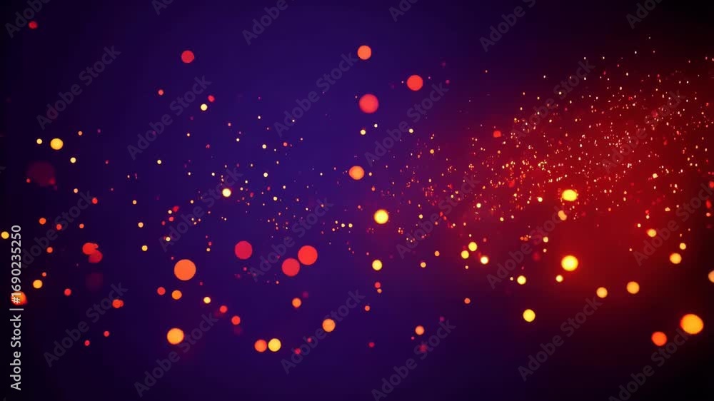 Poster abstract background of bright colorful glowing particles, bokeh effect on a dark purple backdrop