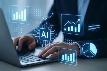 Business intelligence with AI powered analytics financial growth computer data research and modern technology solution