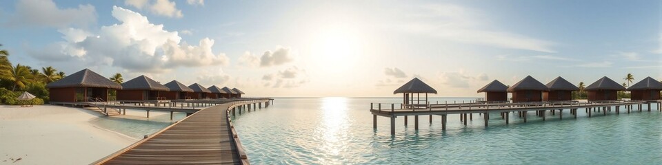 Fototapeta premium Maldives beach with luxurious water villas