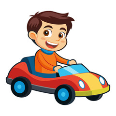 Flat a child riding car vector illustration design