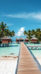 Maldives beach with luxurious water villas