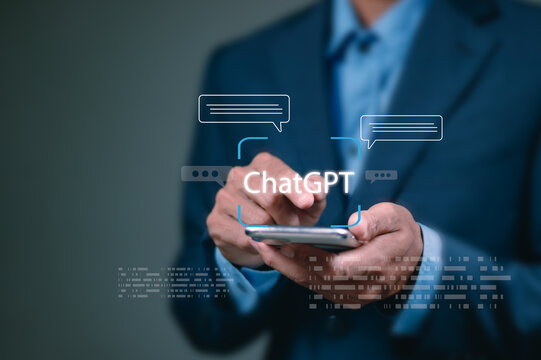 businessman using technology Global Internet connect. Ai tech, Chatgpt Chat with AI, Artificial Intelligence. using command prompt for generates something, Futuristic technology transformation.