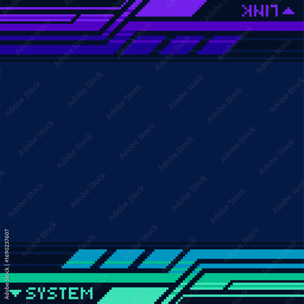 Poster cyberpunk purple and cyan neon futuristic frame between link and system template with background, pi