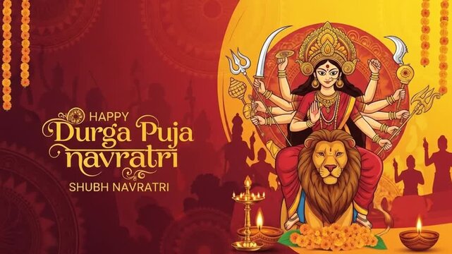 Happy Durga Puja indian festival card design, happy subh navratri vector illustration.