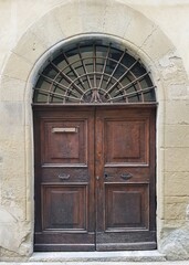 Old wooden door in the ancient city of Rovinj, Croatia