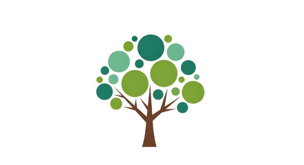 Stylized tree with green circle leaves vector illustration on a white background