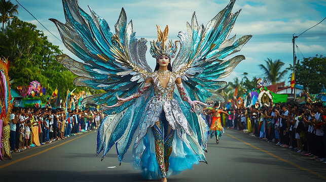 Indonesia&rsquo;s Jember Fashion Carnaval, a spectacle of imaginative fashion where performers wear costumes shaped like mythical creatures, nature-inspired wings, and ornate cultural patterns.