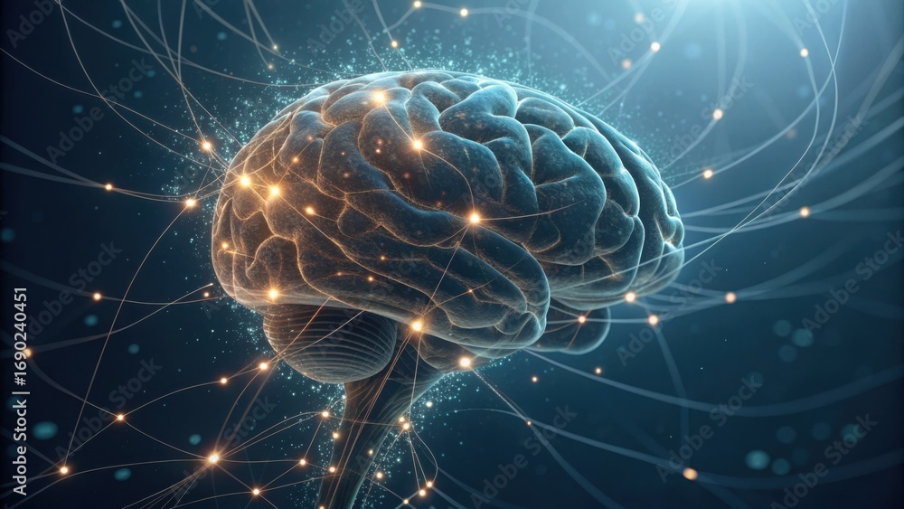 Poster macro view of virtual brainwaves and ai connections in technology